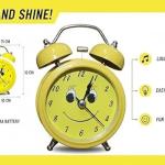 Retro Twin Bell Alarm Clock with Smiley Dial | Loud Alarm, Metal Body, Analog Display, Battery Operated | Bedside/Table Clock (Yellow)