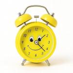 Retro Twin Bell Alarm Clock with Smiley Dial | Loud Alarm, Metal Body, Analog Display, Battery Operated | Bedside/Table Clock (Yellow)
