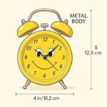 Retro Twin Bell Alarm Clock with Smiley Dial | Loud Alarm, Metal Body, Analog Display, Battery Operated | Bedside/Table Clock (Yellow)