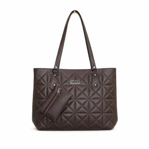 Premium Quilted Faux Leather Shoulder Tote – Brown | Women’s Luxury Handbag