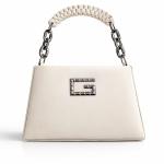 Women’s Tan Faux Leather Handbag | Structured Top Handle Shoulder Bag with Chain