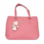 Pink Handbag for Women with Teddy Bear Charm | Cute Fashion Tote Bag