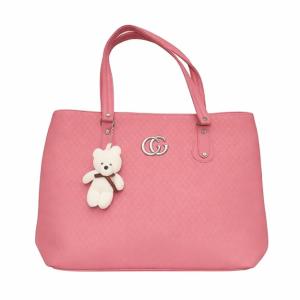 Pink Handbag for Women with Teddy Bear Charm | Cute Fashion Tote Bag