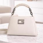 Women’s Tan Faux Leather Handbag | Structured Top Handle Shoulder Bag with Chain