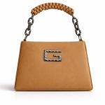 Women’s Tan Faux Leather Handbag | Structured Top Handle Shoulder Bag with Chain Strap