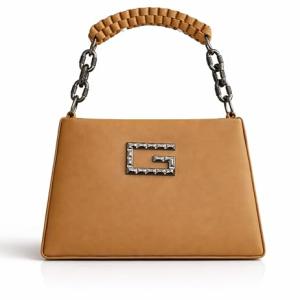 Women’s Tan Faux Leather Handbag | Structured Top Handle Shoulder Bag with Chain Strap