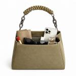 Women’s Structured Top Handle Handbag | Faux Leather Designer Purse with Metal Logo & Chain Strap | Medium Size