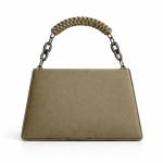 Women’s Structured Top Handle Handbag | Faux Leather Designer Purse with Metal Logo & Chain Strap | Medium Size