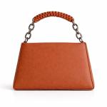 Women’s Structured Top Handle Handbag, Teal Green Faux Leather Purse with Metal Logo & Chain Strap, Small Shoulder/Crossbody Bag