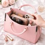 Blush Pink Structured Handbag for Women | Faux Leather Shoulder Tote