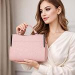 Blush Pink Structured Handbag for Women | Faux Leather Shoulder Tote