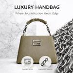 Women’s Structured Top Handle Handbag | Faux Leather Designer Purse with Metal Logo & Chain Strap | Medium Size