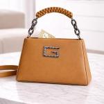 Women’s Tan Faux Leather Handbag | Structured Top Handle Shoulder Bag with Chain Strap
