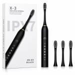 X-3 Sonic Electric Toothbrush – IPX7 Waterproof, 5 Cleaning Modes, Long Battery Life, Premium Black Design with Replacement Brush Heads