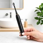 X-3 Sonic Electric Toothbrush – IPX7 Waterproof, 5 Cleaning Modes, Long Battery Life, Premium Black Design with Replacement Brush Heads