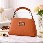 Women’s Structured Top Handle Handbag, Teal Green Faux Leather Purse with Metal Logo & Chain Strap, Small Shoulder/Crossbody Bag