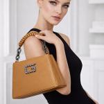 Women’s Tan Faux Leather Handbag | Structured Top Handle Shoulder Bag with Chain Strap