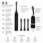 X-3 Sonic Electric Toothbrush – IPX7 Waterproof, 5 Cleaning Modes, Long Battery Life, Premium Black Design with Replacement Brush Heads