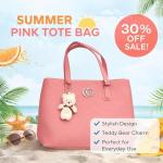 Pink Handbag for Women with Teddy Bear Charm | Cute Fashion Tote Bag
