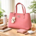 Pink Handbag for Women with Teddy Bear Charm | Cute Fashion Tote Bag