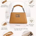Women’s Tan Faux Leather Handbag | Structured Top Handle Shoulder Bag with Chain Strap
