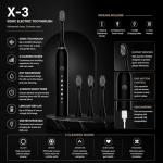 X-3 Sonic Electric Toothbrush – IPX7 Waterproof, 5 Cleaning Modes, Long Battery Life, Premium Black Design with Replacement Brush Heads