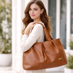 Women's Brown Faux Leather Tote Bag, Spacious Shoulder Handbag with Zip Closure, for Office, Travel and Daily Use