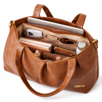 Women's Brown Faux Leather Tote Bag, Spacious Shoulder Handbag with Zip Closure, for Office, Travel and Daily Use