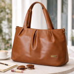 Women's Brown Faux Leather Tote Bag, Spacious Shoulder Handbag with Zip Closure, for Office, Travel and Daily Use