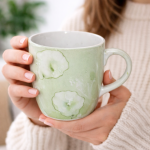 Ceramic Tea Mug & Bowl Gift Set (6 Tea Mugs + 2 Ceramic Bowls) Premium Quality Tea Cup Set for Home Kitchen Office Stylish Tea Coffee Serving Set with Gift Box | Green