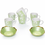 Ceramic Tea Mug & Bowl Gift Set (6 Tea Mugs + 2 Ceramic Bowls) Premium Quality Tea Cup Set for Home Kitchen Office Stylish Tea Coffee Serving Set with Gift Box | Green