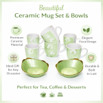 Ceramic Tea Mug & Bowl Gift Set (6 Tea Mugs + 2 Ceramic Bowls) Premium Quality Tea Cup Set for Home Kitchen Office Stylish Tea Coffee Serving Set with Gift Box | Green