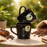 Elegant Ceramic Tea Cup Set with Serving Platter | 2 Tea Cups with 2 Tray | Premium Drinkware Set for Tea Coffee Serving | Stylish Cup Set for Home Kitchen Dining & Gifting | Black