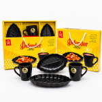 Elegant Ceramic Tea Cup Set with Serving Platter | 2 Tea Cups with 2 Tray | Premium Drinkware Set for Tea Coffee Serving | Stylish Cup Set for Home Kitchen Dining & Gifting | Black