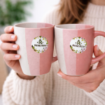 Ceramic Mug Set of 2 Matching Coffee Cups Premium Ceramic Tea Coffee Mug Set for Home Kitchen Office Stylish Drinking Cups for Tea Coffee Milk Hot Beverages | Pink