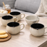 Ceramic Tea Mug & Bowl Gift Set (6 Tea Mugs + 2 Ceramic Bowls) Premium Quality Tea Cup Set for Home Kitchen Office Stylish Tea Coffee Serving Set with Gift Box