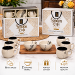 Ceramic Tea Mug & Bowl Gift Set (6 Tea Mugs + 2 Ceramic Bowls) Premium Quality Tea Cup Set for Home Kitchen Office Stylish Tea Coffee Serving Set with Gift Box