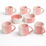 Ceramic Tea Mug & Bowl Gift Set (6 Tea Mugs + 2 Ceramic Bowls) Premium Quality Tea Cup Set for Home Kitchen Office Stylish Tea Coffee Serving Set with Gift Box | Pink