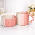Ceramic Tea Mug & Bowl Gift Set (6 Tea Mugs + 2 Ceramic Bowls) Premium Quality Tea Cup Set for Home Kitchen Office Stylish Tea Coffee Serving Set with Gift Box | Pink