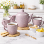 Ceramic Tea Set with Kettle and 6 Cups Tea Cup Set with Teapot Stylish Drinkware Set for Tea Coffee Serving Home Kitchen Dining Table Gift Set