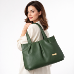 Women’s Sky Blue Soft PU Leather Shoulder Tote Bag with Double Handles, Spacious Handbag for Daily Use, Office, Travel & Casual Wear (Tote-Green)