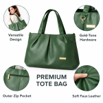 Women’s Sky Blue Soft PU Leather Shoulder Tote Bag with Double Handles, Spacious Handbag for Daily Use, Office, Travel & Casual Wear (Tote-Green)