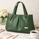 Women’s Sky Blue Soft PU Leather Shoulder Tote Bag with Double Handles, Spacious Handbag for Daily Use, Office, Travel & Casual Wear (Tote-Green)