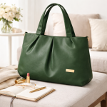 Women’s Sky Blue Soft PU Leather Shoulder Tote Bag with Double Handles, Spacious Handbag for Daily Use, Office, Travel & Casual Wear (Tote-Green)