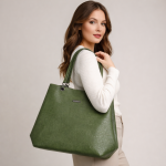 Olive Green Croc-Textured Tote Handbag | Women?s Structured Daily Use Bag