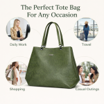 Olive Green Croc-Textured Tote Handbag | Women?s Structured Daily Use Bag