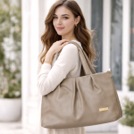 Women’s Sky Blue Soft PU Leather Shoulder Tote Bag with Double Handles, Spacious Handbag for Daily Use, Office, Travel & Casual Wear (Tote-Grey)