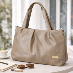 Women’s Sky Blue Soft PU Leather Shoulder Tote Bag with Double Handles, Spacious Handbag for Daily Use, Office, Travel & Casual Wear (Tote-Grey)