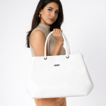 White Faux Leather Tote Bag for Women | Elegant Shoulder Handbag for Daily Use