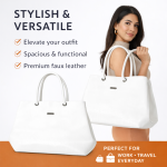White Faux Leather Tote Bag for Women | Elegant Shoulder Handbag for Daily Use